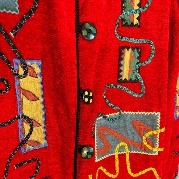 Indigo Vintage Front Button Long Sleeve Blazer Jacket Patchwork Wearable Art S - Picture 6 of 9